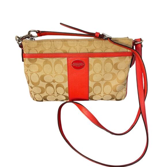 Coach Brown/Orange Signature Canvas and Leather Crossbody Bag - Picture 1 of 10